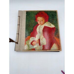 Vintage Baby In Red Photo Album  27 Black Pages & Vellum Inserts Used Linen Spin